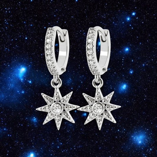 Creoles set with Bethlehem claw silver and oxide Star of the Shepherd