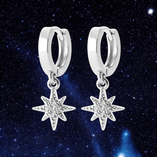 Bethlehem silver and oxide Shepherd's Star hoop earrings