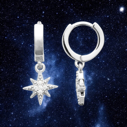 Bethlehem silver and oxide Shepherd's Star hoop earrings