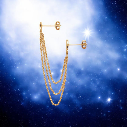 Mono Boucle d'Oreille Plaqué Or Pendante – Trinité d'Étoiles