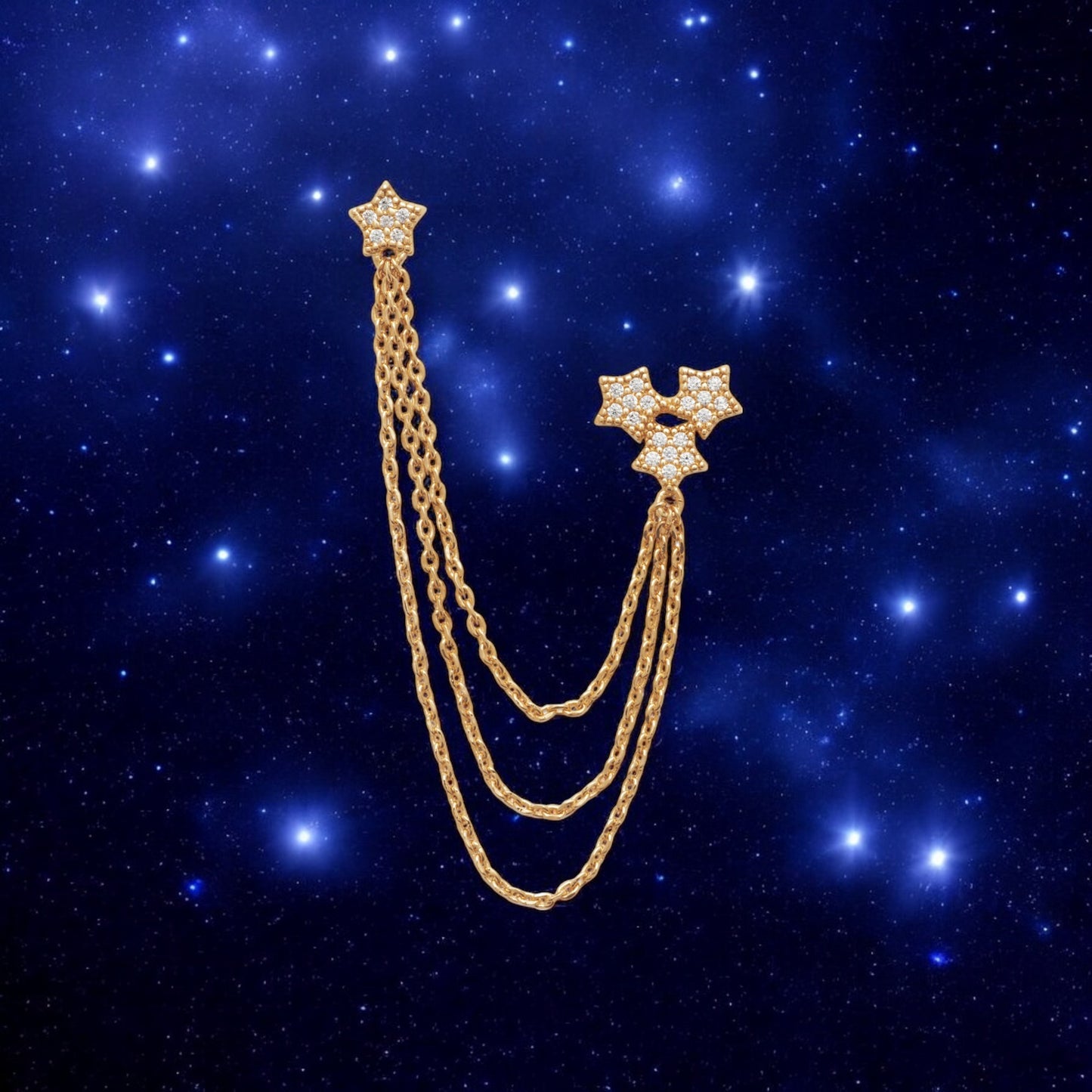 Mono Boucle d'Oreille Plaqué Or Pendante – Trinité d'Étoiles