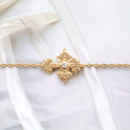 Gold-plated and white oxide bracelet Elegant Cross 